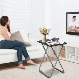 Garden 4 you Folding TV Tray Table,TV Dinner Table with Sturdy MDF Top,Eating Trays for Living Room with No Assembly Required, 2PCS (Black Marble)