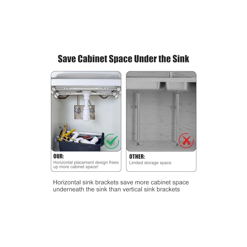 2-Pack Upgraded Undermount Sink Bracket, Undermount Sink Support Kit(Telescopic Length