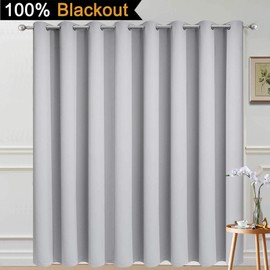 Yakamok 100% Blackout Extra Wide Thermal Insulated Curtains, Total Shade Patio Door Curtain, Full Light Shading Sliding Door Drape Room Divider for Living Room/Bedroom, Light Grey, W100 x L84, 1 Panel