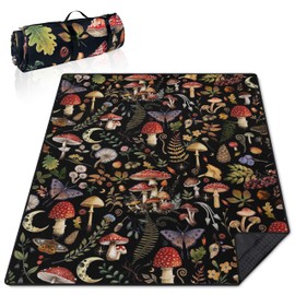 Supfitness Extra Large Picnic Blankets Waterproof Foldable (60"x 80") Mushroom Beach Blanket Waterproof Sandproof,3-Layer Thicking Mat Outdoor Packable Camping Blanket