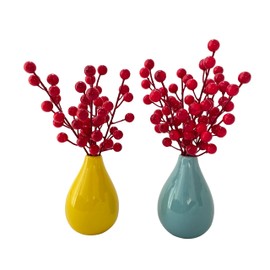 Minivasexyz Mini Vases Including Flowers, Set of 2, Yellow and Blue Small Vases with Red Flowers, Birthday