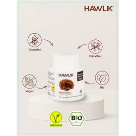 HAWLIK Vitalpilze Bio Maitake Extrakt Kapseln - 60 Kapseln - Mit Vitamin C - Natürlicher Anbau - Vegan - Zuckerrohr-Dose