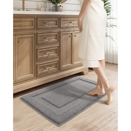 LUMI Bathroom Rug, 24"x43" Soft Absorbent Bath Mat, Non-Slip Rubber Backing, Machine Washable Bath Rug for Shower, Bathtub, Bathroom Floor, Light Grey