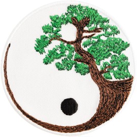 Yin Yang Tree of Life Embroidered Patch, Buddhist Zen Yin Yang Tree Patch, Balance of Nature, Appliqué for Sewing, Yoga Sticker, Sticker for All Fabrics, 80 x 80 mm