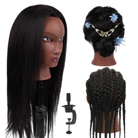 Mannequin Head with 70% Real Hair, TopDirect 26" Hair Mannequin with Hair Manikin Head Practice Cosmetology Hair Doll Head Side Part Styling Hairdressing Training Braiding with Clamp Holder & Tools