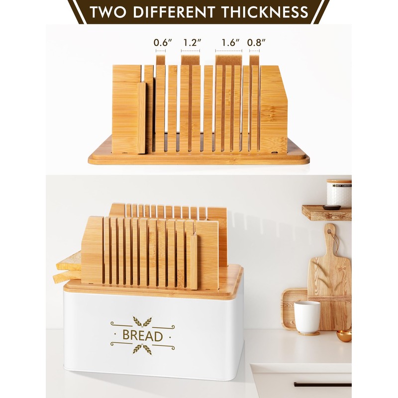 Candco 3 in 1 Bread Box with Bamboo Bread Slicer,