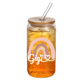 Wisedeal Gigi Glass Cups with Lids and Straws, Glasses Drinking Set, Gifts for Gigi, Mothers Day Birthday Christmas Gifts for Gigi Mom, New Mom Gigi Gifts for Women, 16 Oz Can Glass