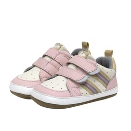 Robeez First Kicks Baby Girl and Unisex Shoes and Sneakers for Infant/Toddlers, Valerie Pink Leather, 12-18