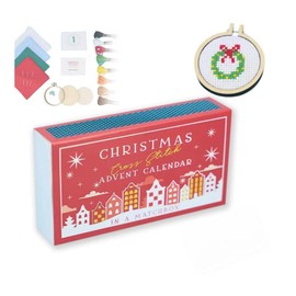 Christmas Cross Stitch Advent Calendar, Christmas Countdown Advent Calendar Embroidery Kit 2024, 24 Days Countdown Advent Calendar Gift for Beginners and Craft Lovers (Red)