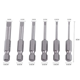 Screwdriver Bit, 6 Pieces Flat Head Slotted Tip Screwdriver Bits Set S2 Alloy Magnetic 0.25 Inch Hex Shank Slotted Screwdriver Bits 50 mm 2.0-6.0 mm