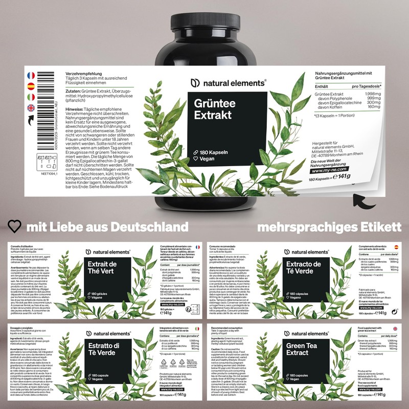 natural elements Green Tea Extract - 180 Capsules - 1998