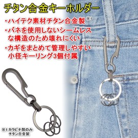 TKhits Titanium Carabiner Mini Key Chain [Spring Free] Rust Proof Hook Lightweight 0.6 inch (15 mm) with 3 Key Rings, Bottle opener type