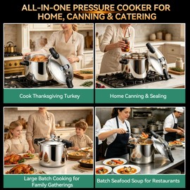 23-24QT Aluminum Pressure Cooker with Pressure Gauge, Heavy-Duty Large Capacity Pressure Canner for Restaurant, Catering, Canteen & Bulk Food Cooking, Compatible with Gas & Induction Stoves