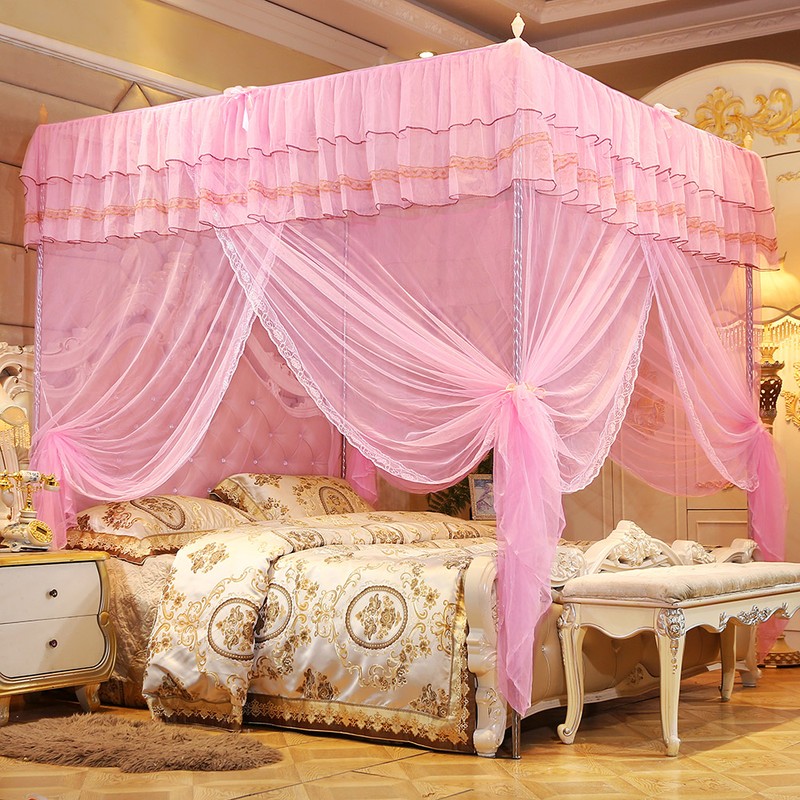 Luxury Princess Three Side Openings Post Bed Curtain Canopy Netting