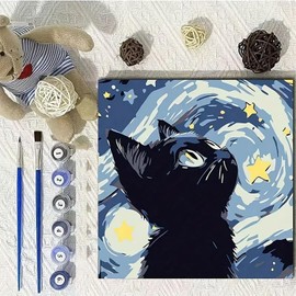 Easy Paint by Numbers Kit for Adults Beginner, Astral Adult Paint by Number Kits on Canvas, DIY Cat Painting with Numbers for Adults, Acrylic Oil Paint by Number Kits for Home Wall Decor 16x16 In