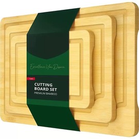 3 Piece Bamboo Cutting Board Set Extra Large Chopping Boards with Juice Groove Reversible Serving Tray Splinter Proof Food Safe for Charcuterie Cheese Meat Kitchen Natural Finish Housewarming Gift