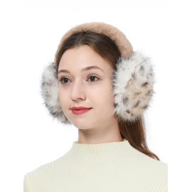 Rulala Fancy Women's Winter Earmuffs Plush Faux Fur Ear Muffs Outdoor SKI Ear Warmers for Cold Weather(Khaki Leopard Printed)