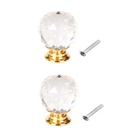 Lansonee 2 Pcs Crystal Door Knobs,Drawer Carbinet Door Handle Puller with Screws for Home Kitchen Office Drawer Cupboard Closet-Gold-30mm