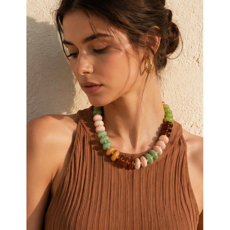 zocare Chunky Resin Statement Necklace for Women,Colorful Beaded Necklace