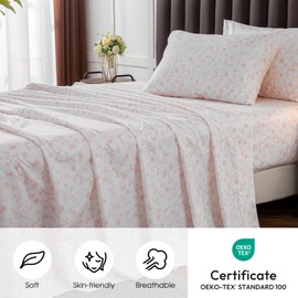 HYPREST Pink Floral Sheets Queen,Deep Pocket Sheets, 1800 Thread Count Pattrn Bed Sheets Soft Breathable Cute Aesthetic Shabby Chic Bed Sheets, Oeko-Tex Certificated- Up to 18 Inch