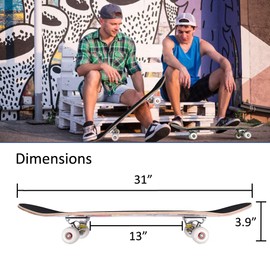 CAPARK Skateboards for Beginners Adults Youths Teens Kids Girls Boys 31 Inch Pro Complete Skate Boards 7 Layer Canadian Maple Double Kick Concave Longboards (Shark)