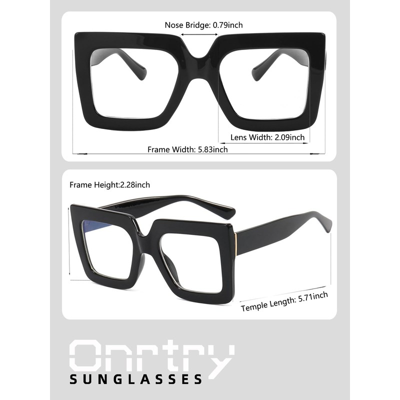 Onrtry Oversized Square Blue Light Glasses for Women Men Thick