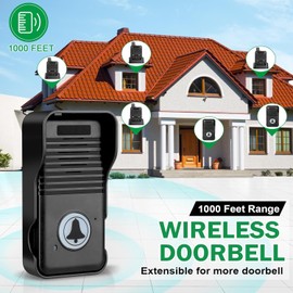 Wireless Door Bell, Full Duplex Long Range Wireless Doorbell, Waterproof 2 Way Communication Doorbell, 8 Volume Levels 4 Chime Wireless Doorbells For Home Business(Black, 2 Receiver, 1 Transmitter)