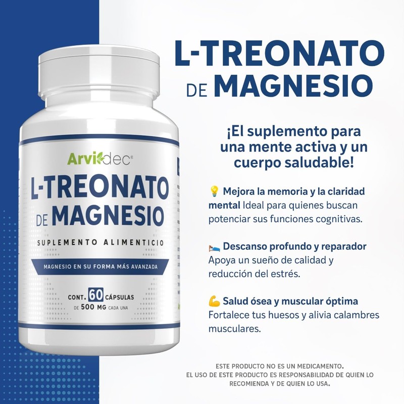 L-Treonato de Magnesio - 60 Cápsulas de 500 mg -