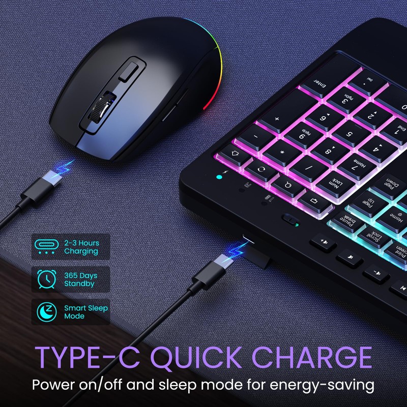 Wireless Keyboard and Mouse Combo- VEILZOR 2.4G Rechargeable Keyboard with