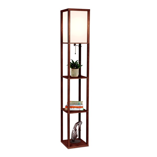 Brightech Maxwell - Modern Shelf Floor Lamp with Lamp Shade and LED Bulb - Corner Display Floor Lamps with Shelves for Living Room, Bedroom and Office - Havana Brown