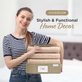 VIVIDECOR Trapezoid Closet Storage Bins - Boxes for Closet Organizing - Shelf Organizer Bins - Linen Closet Organizers and Storage - Foldable Baskets for Shelves - Open front Basket (Brown)