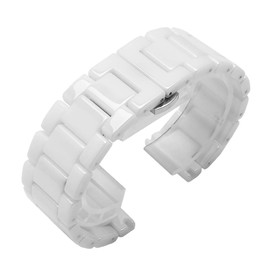 Nice Pies Ceramic Watch Band Universal strap with Quick Release Pins Butterfly Buckle Deployment Clasp Bracelet (16mm, A - White)