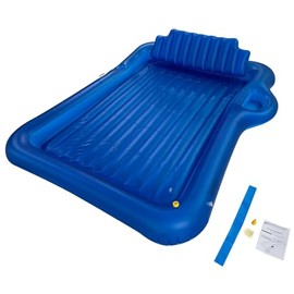 2 Person Blue Inflatable Tanning Pool Float for Adult, 83" X 62" Pool Floats with Sprinkler Cooler Tray Blow Up Sunbathing Water Lounge Floatie Spray Toys Beach Summer Party Bed Mat Pad for Adults