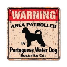 Portuguese Water Dog Vintage Security Sign Area Patrolled Warning own Owner pet Lover Gift Rigid Plastic | Indoor/Outdoor | 10" Wide