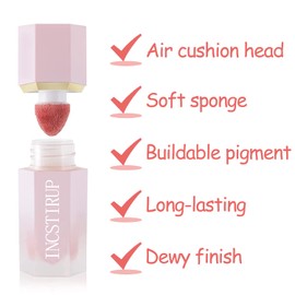 Soft Cream Liquid Blush, Creamy Liquid Blush Makeup with Cushion Applicator for Cheeks, Lip, Eyes, Buildable Pigment, Weightless, Long-lasting, Dewy Finish, Smudge Proof, Natural-Looking (03#)