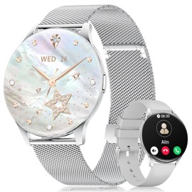 LIGE Smart Watch for Women with Phone Function 1.43 Inch AMOLED Touch Screen Fitness Tracker, Smartwatch Women's Silver with 100+ Sports Modes Calories IP68 Waterproof iOS Android Slim Smartwatches