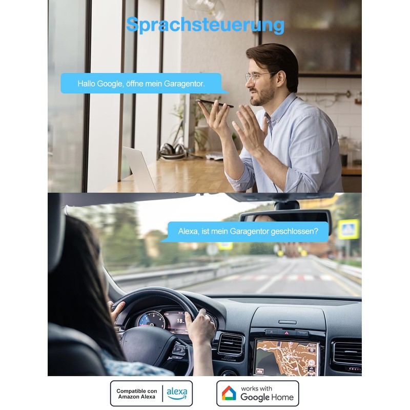 Maxcio Smart WLAN Garage Door Opener, Compatible with Alexa/Google Home,