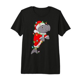 Manatee Christmas Lights Santa Costume Cute Animal Xmas Premium Tri-Blend T-Shirt