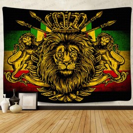 F-FUN SOUL Rasta Rastafarian Tapestry, Large 80x60inches Soft Flannel, Lion Crown Flag Hippie Art Wall Hanging Tapestries for Living Room Bedroom Decor Banner GTZYFS635