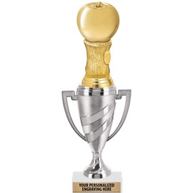Crown Awards Apple Trophy, 10" Silver Cup Teachers Apple Trophies with Engraving Included, 1 Pack Prime