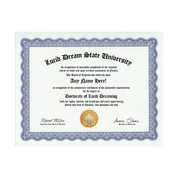 Lucid Dreaming Lucid Dreamer Degree: Custom Gag Diploma Lucid Dream