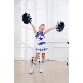 LOLANTA Girls' Carnival Costume, Cheerleader Dress with Pompoms and Socks, Middle School Cheerleading Uniform, Blue, 5-6 Years, 120