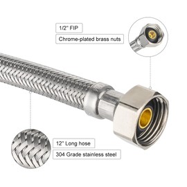 2-Pack EFIELD Faucet Supply Lines, 1/2" FIP x 3/8" COMP Faucet Hose, 12-inch length Stainless Steel Braided Supply Line