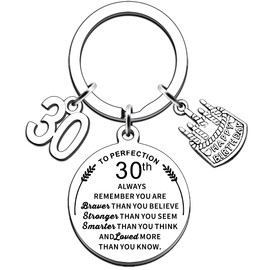 AMZQ Birthday Keyring Birthday Gifts for Women Men Boys Girls Inspirational Keychain Gifts for Family (30th)