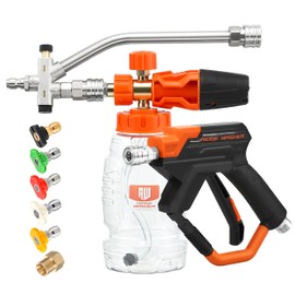 RIDGE WASHER Pressure Washer Gun Foam Cannon with Dual Connector Accessory, Double Tip Attachment for Foam Blaster, Stainless Steel Car Wash Foam Gun, 1/4" Quick Connect, 4000 PSI
