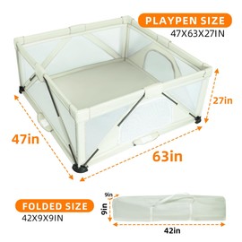 Foldable Baby Playpen, iTiLike Large Playard with Detachable Thicken Mat, Playpen for Babies and Toddlers with Storage Bag, Play Pens with Gate, Indoor & Outdoor Portable Play Yard (Beige, 47x63 inch)