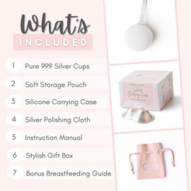 Cradle & Grace Pure 999 Silver Nursing Cups with White Carrying Case, Silver Nipple Shields for Breastfeeding Newborn, Silver Nipple Covers Breastfeeding Kit, Regular