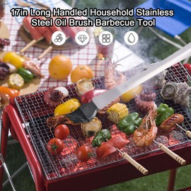 Basting Brush, 17.7 in Multipurpose Stainless Steel Long Handle Basting Brush Oil Spread Brush Heat Insulation Anti Scalding Cooking Brush for Pastry Sauce BBQ Grill