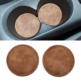 JSCARLIFE Premium Suede Car Cup Coasters 2Pack - Non-Slip Drink Mats for Most Vehicles, Universal Fit 3" Diameter, Protects Cup Holders from Spills & Scratches (Brown)