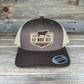 Yupoong EAT MORE BEEF LEATHER PATCH TRUCKER HAT